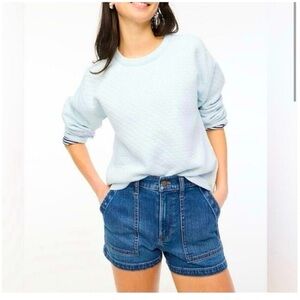 J.Crew Factory Reversible Pullover Sweatshirt XS Blue Striped Quilted NWT Cozy